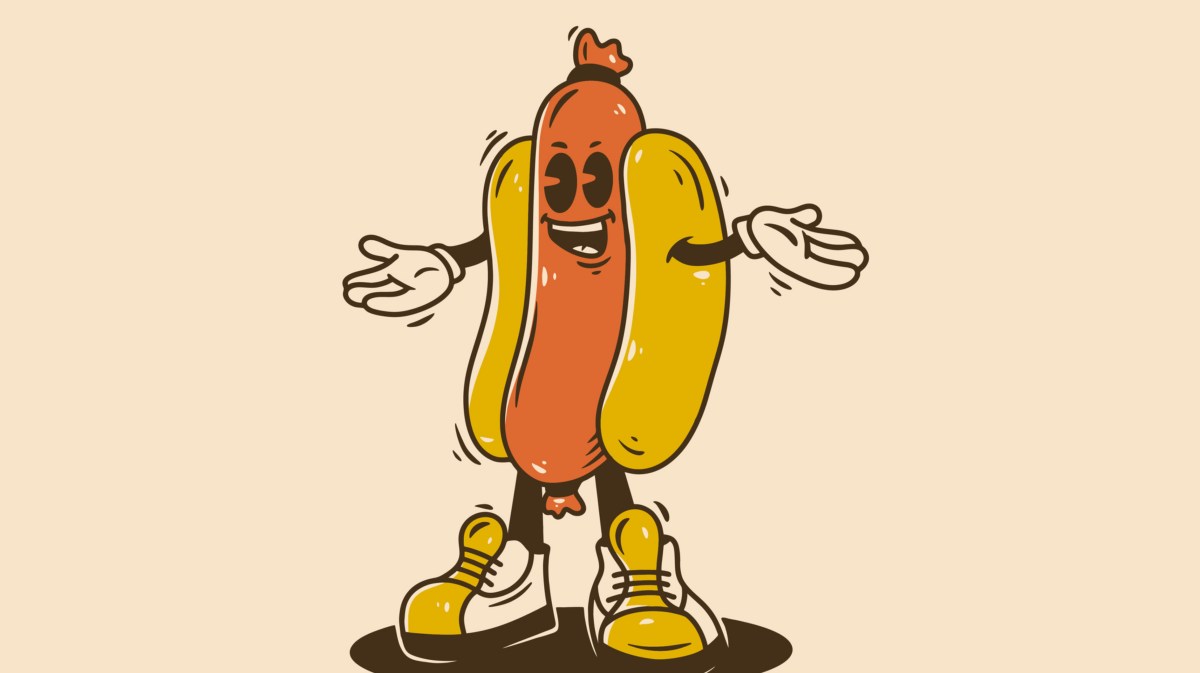 Comic Figur als Hot Dog