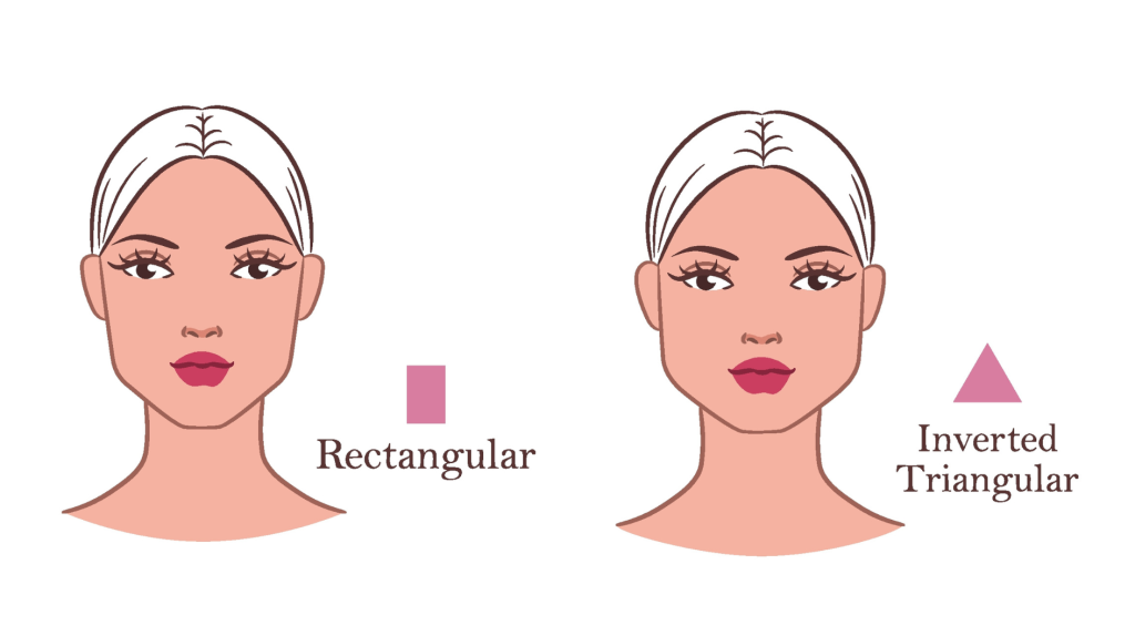 Zeichnung zwei verschiedener Gesichtsformen mit eckigen Zügen.
