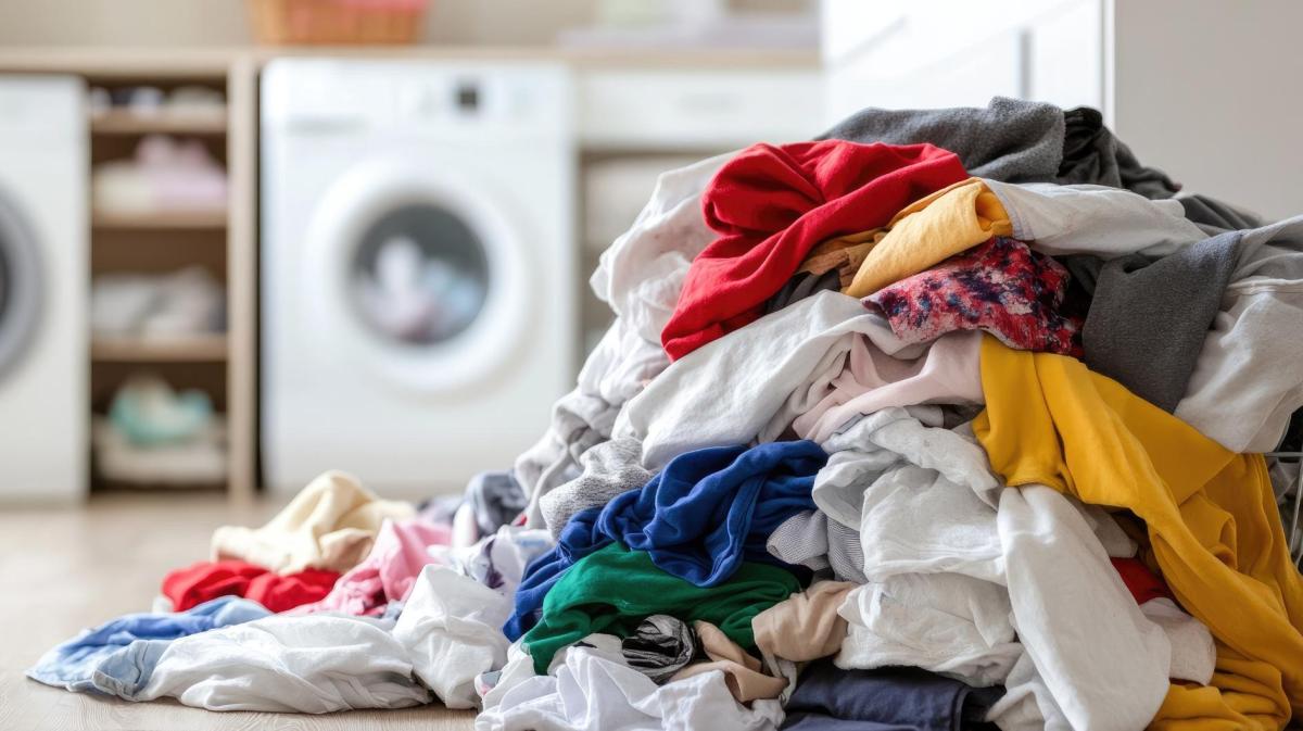 Wäschehaufen mit unterschiedlichen Kleidungsstücken.