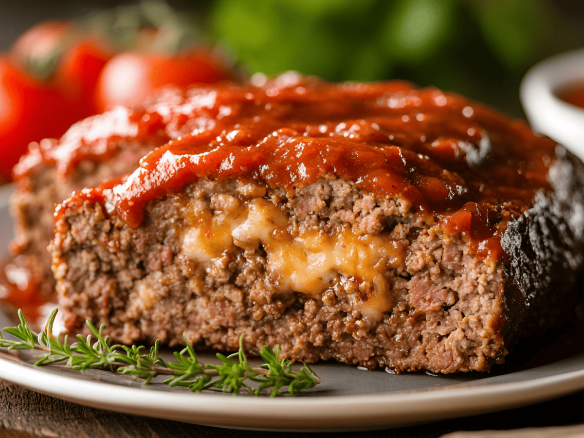 Hackbraten mit K&auml;se in der Mitte.