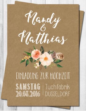 Hochzeitseinladungen von Dawanda im Set, 75 € für 50 Stück