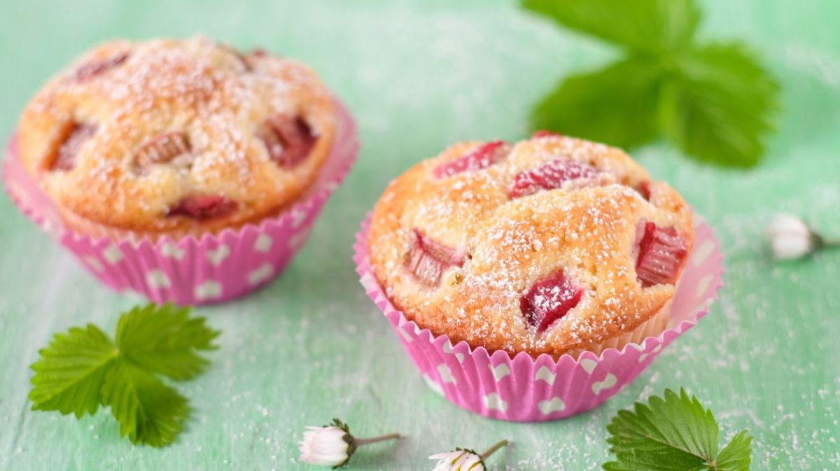 Rhabarber Muffins in rosa Förmchen