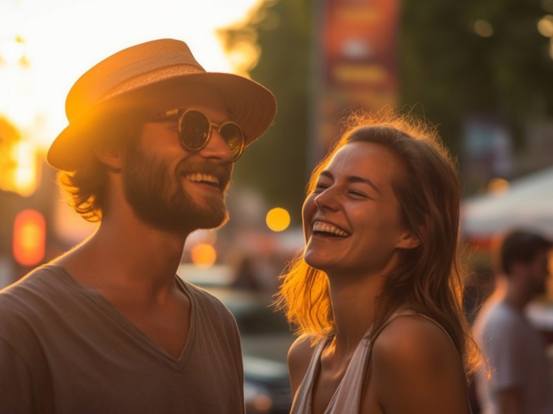 Frau und Mann lachen gemeinsam.