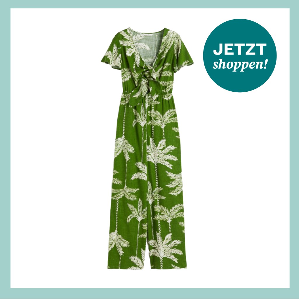 Hellgr&uuml;ner Jumpsuit mit Palmenmotiv aus der aktuellen H&M-Kollektion