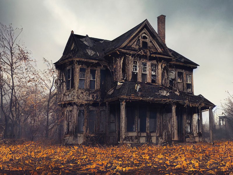 Altes Gruselhaus in einem Feld.