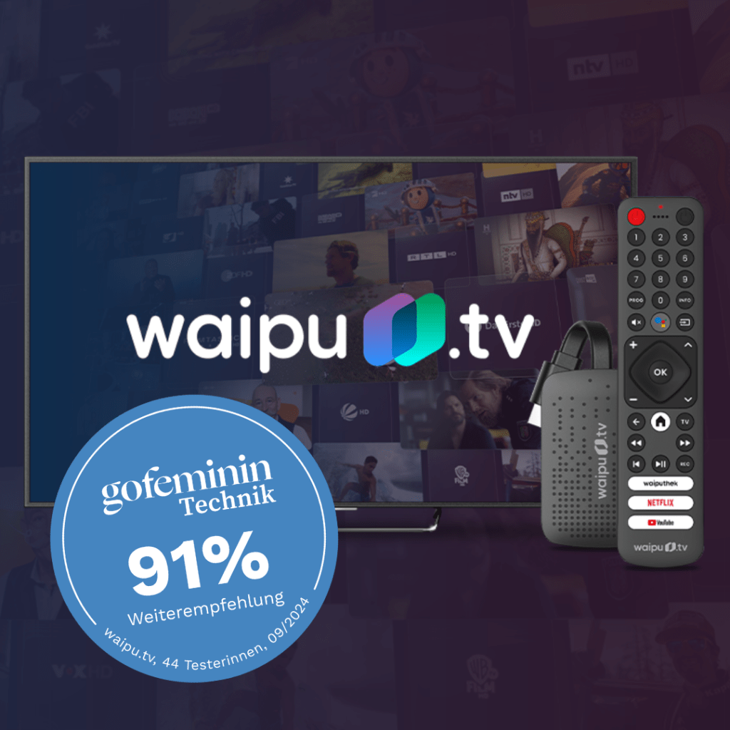 Produktbild von waipu.tv mit einem Siegel von gofeminin.