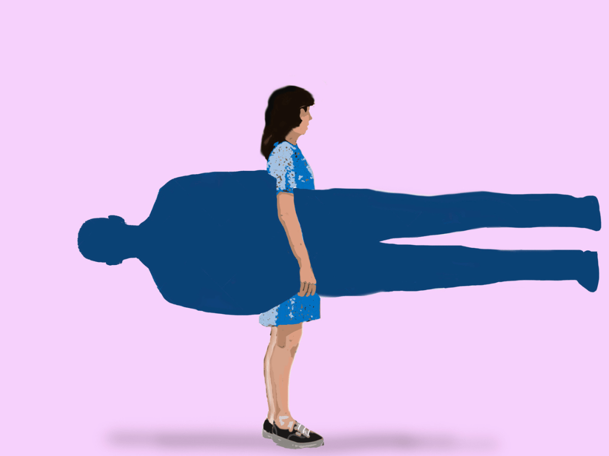 Grafik mit einer Frau, die einen Mann unter dem Arm tr&auml;gt