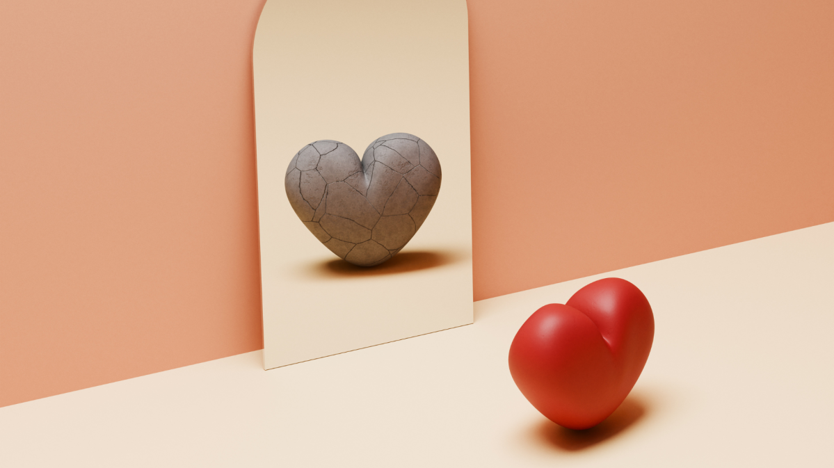 Ein Herz, das in den Spiegel schau - Grafik