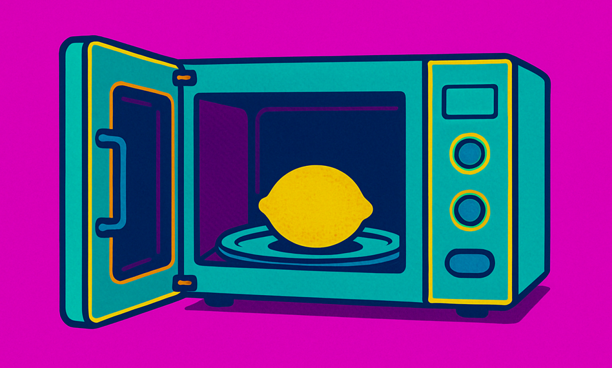 Pop Art Bild einer Mikrowelle, darin eine Zitrone