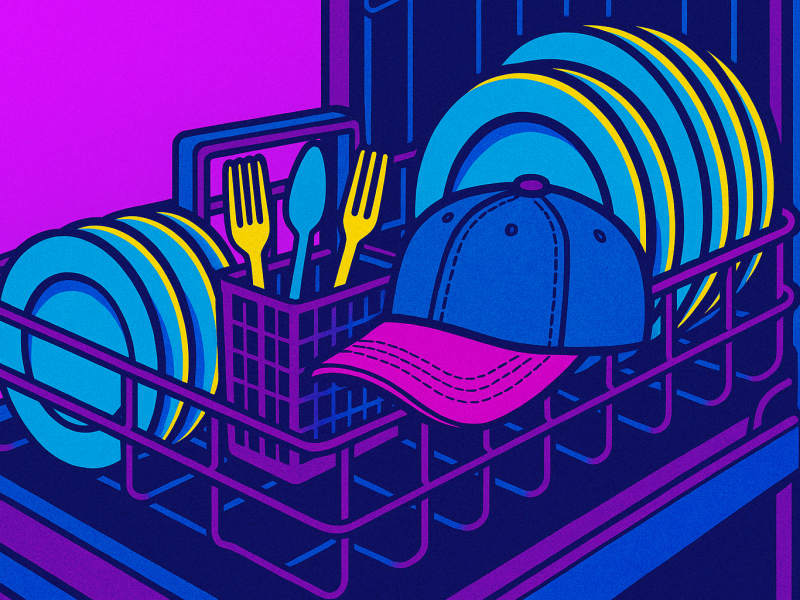 Pop Art Bild mit Spülmaschine darin Basecap