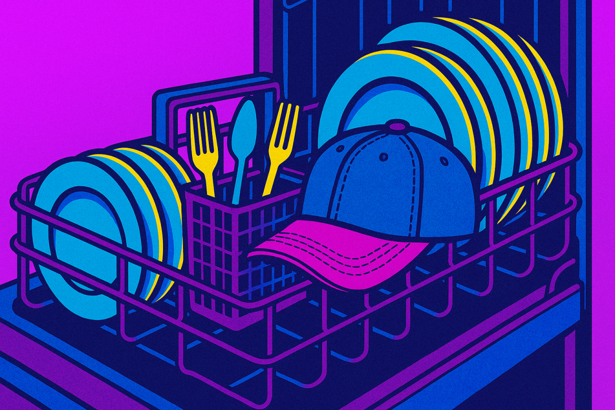 Pop Art Bild mit Spülmaschine darin Basecap