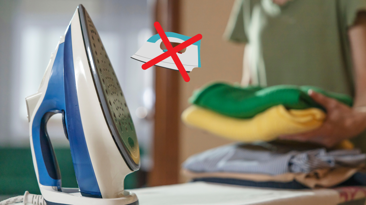 Bügelbrett und Bügeleisen, was durchgestrichen ist