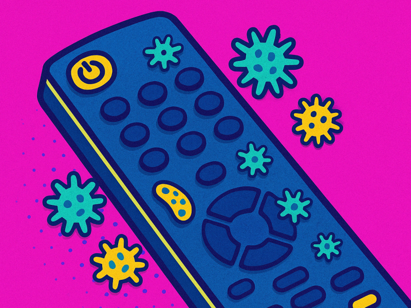 Pop Art Bild einer Fernbedienung mit Keimen