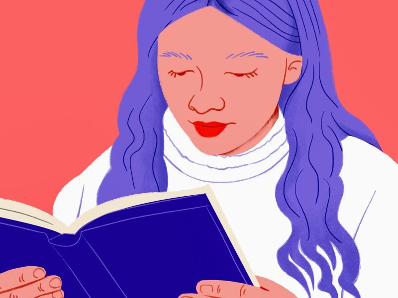 Grafik einer Frau, die in einem Buch liest