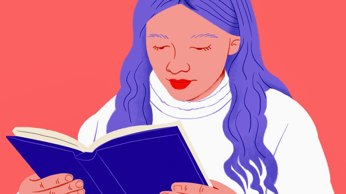 Grafik einer Frau, die in einem Buch liest