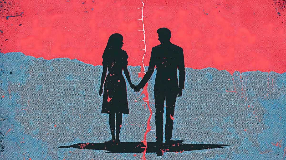 Paar-Illustration auf zerrissenem Papier.