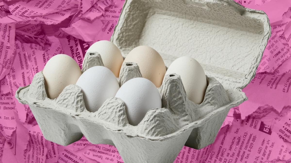 Eierkartons auf pinkem Zeitungspapier