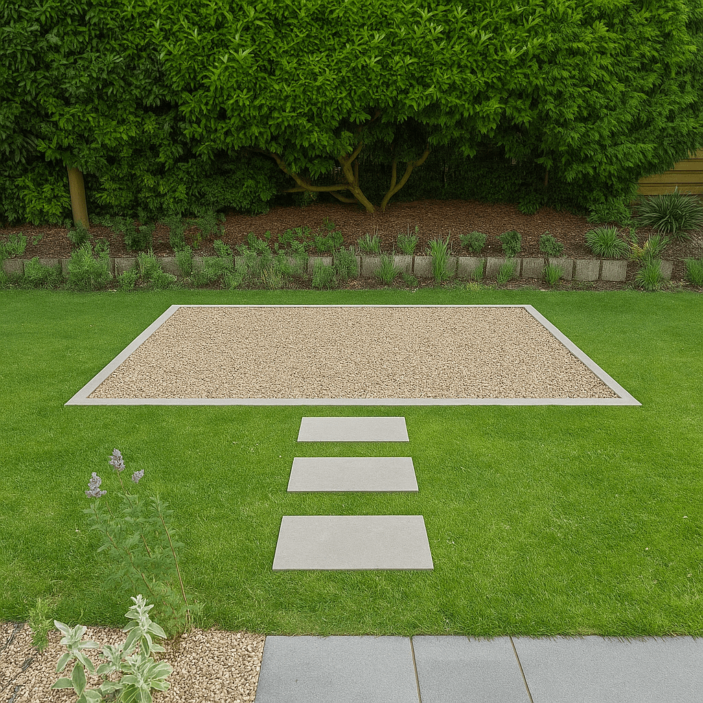 Visualisierung eines Kiesbereichs im Rasen durch ChatGPT