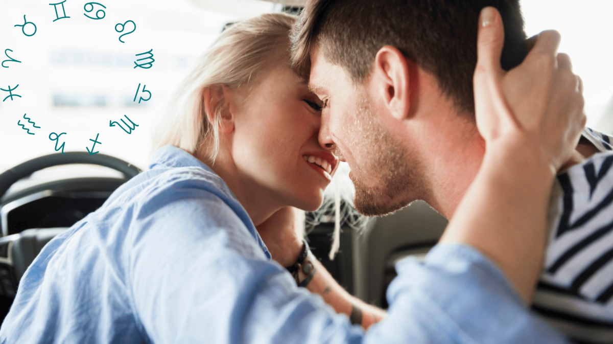 Frau und Mann kurz bevor sie sich küssen