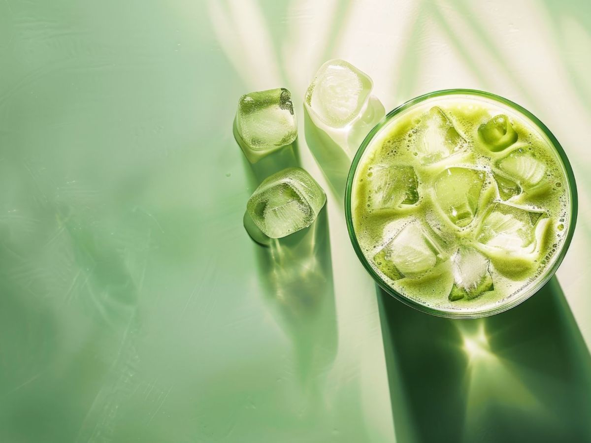 Glas mit Iced Matcha Latte