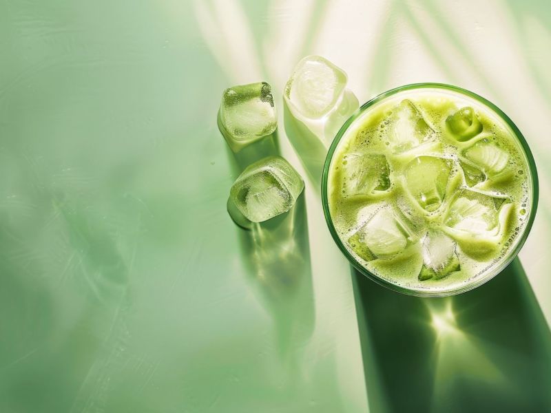 Glas mit Iced Matcha Latte