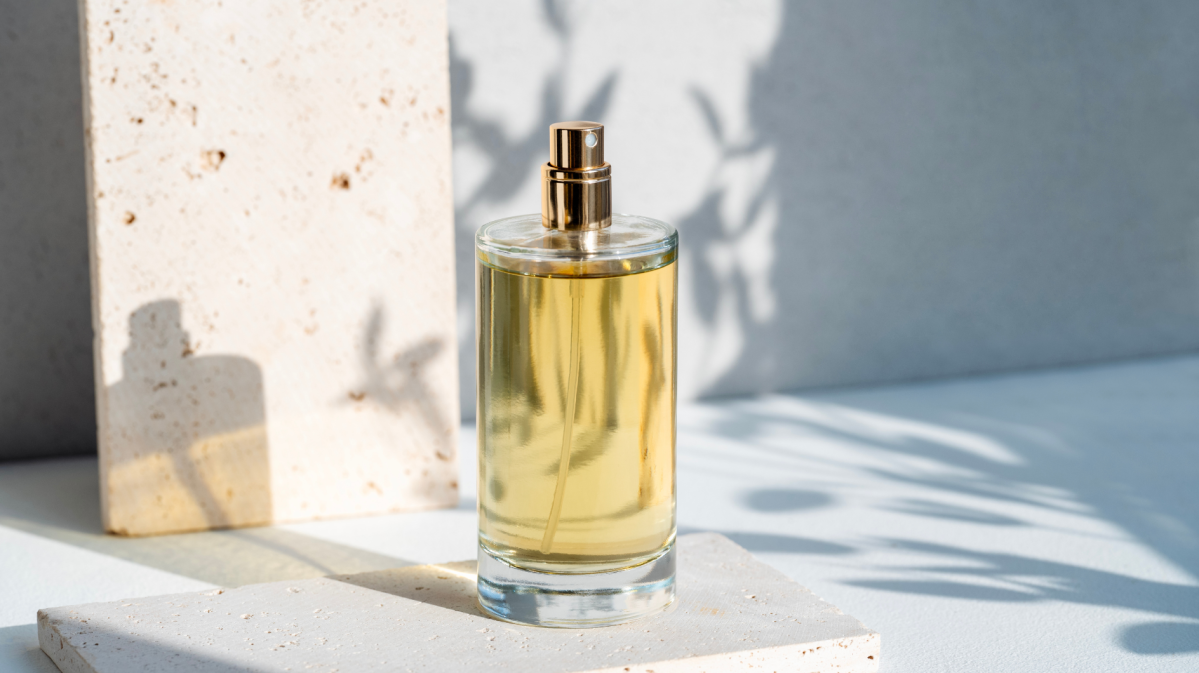 Parfum-Flakon in der Sonne.