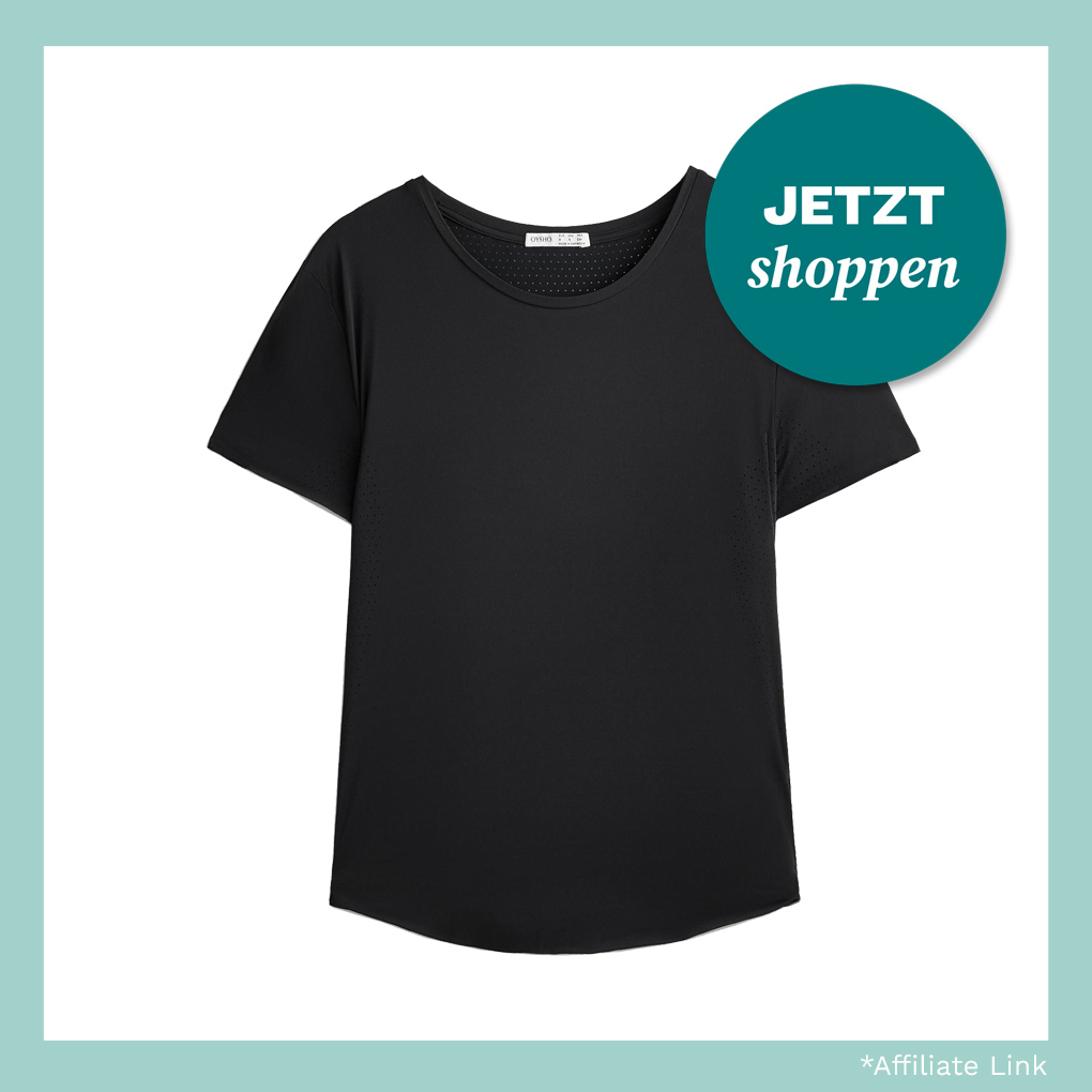 Schwarzes, kurzärmeliges Oberteil aus Funktionsstoff mit Mikroperforation von Oysho