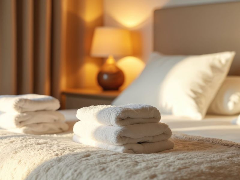 Hotelbett mit frischen Handtüchern