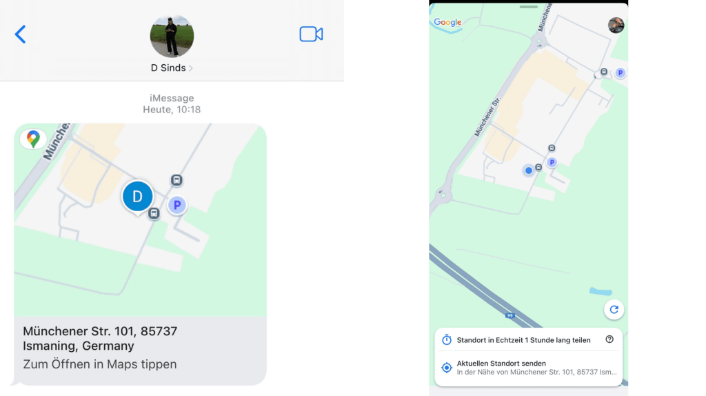 Live Standort Vorschau &uuml;ber Google Maps