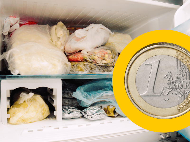 Euromünze vor Gefrierfach.