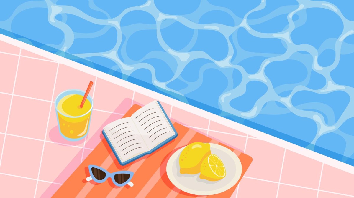 Grafik von einem Buch, das am Poolrand liegt