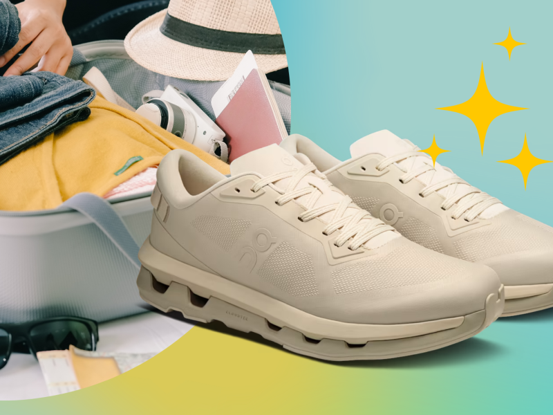 Sneaker von On mit Bild eines Koffers