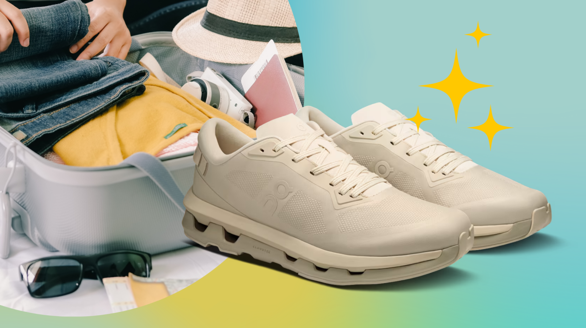 Sneaker von On mit Bild eines Koffers