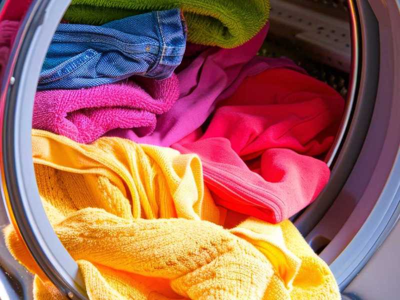 Bunte Wäsche im Trockner.