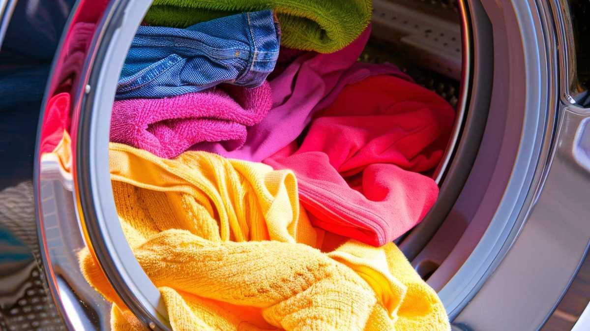 Bunte Wäsche im Trockner.