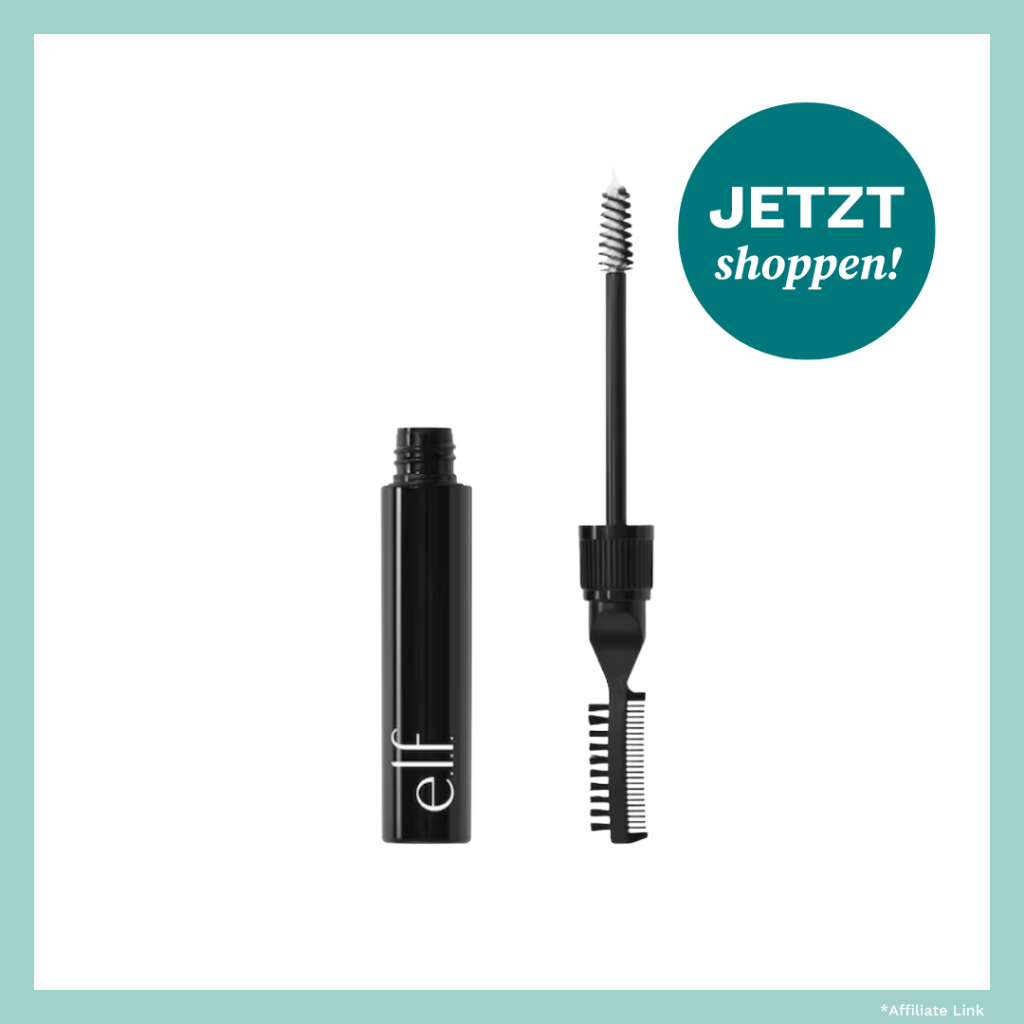 schwarze Flasche mit Gel und einem Bürstchen speziell für die Augenbrauen.