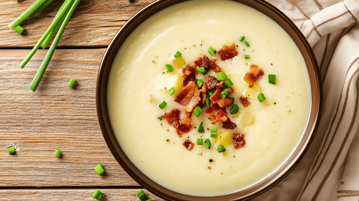 Kartoffelsuppe mit Speck und Schnittlauch.