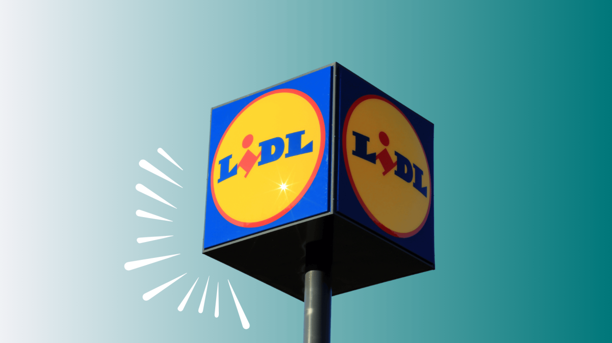 Logo von Lidl auf blauem Hintergrund.