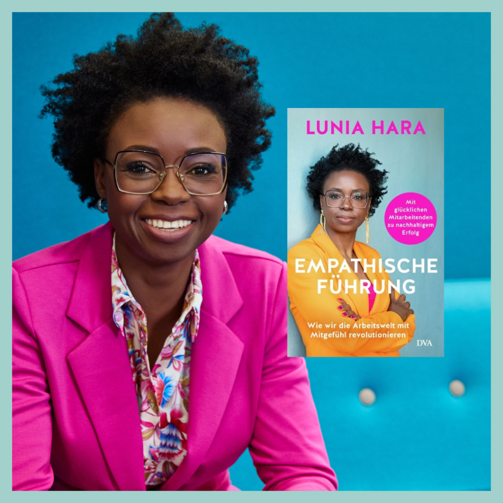 Porträt von Lunia Hara mit ihrem Buch "Empathische Führung"