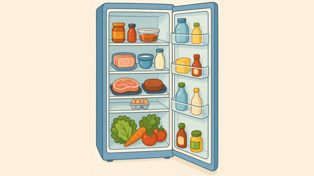 Grafik eines K&uuml;hlschranks, wie er richtig einger&auml;umt sein sollte.