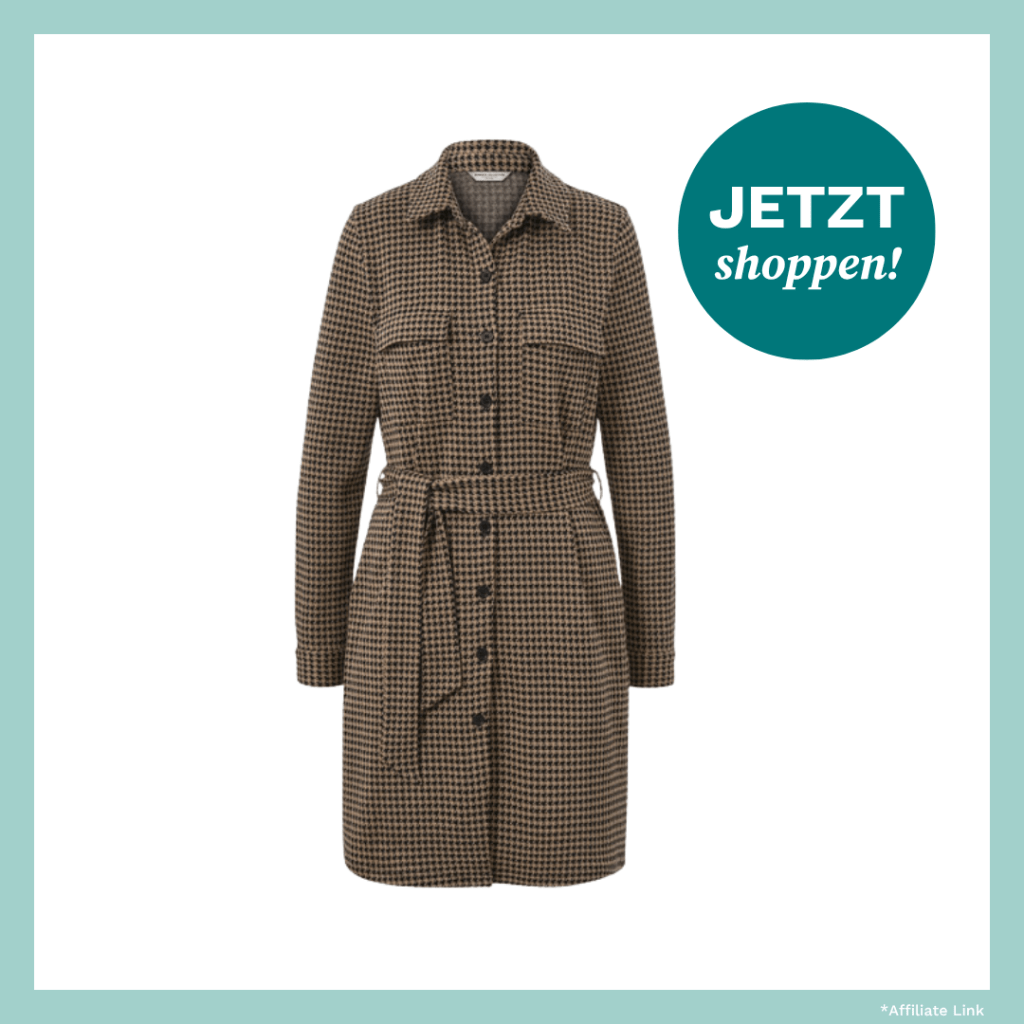 Gemustertes Hemdblusenkleid aus weichem Stoff.