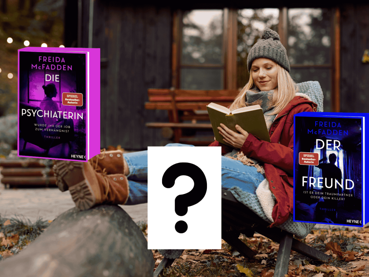 Frau liest im Herbst drau&szlig;en ein Buch.