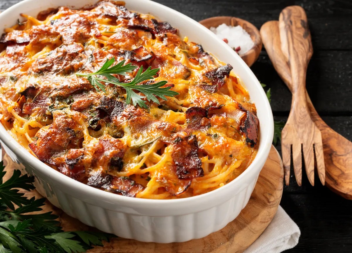 Nudelauflauf mit Spaghetti.