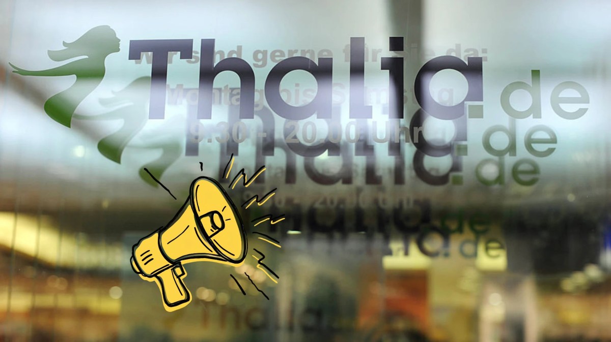 Thalia Logo auf dem Fenster eines Ladens