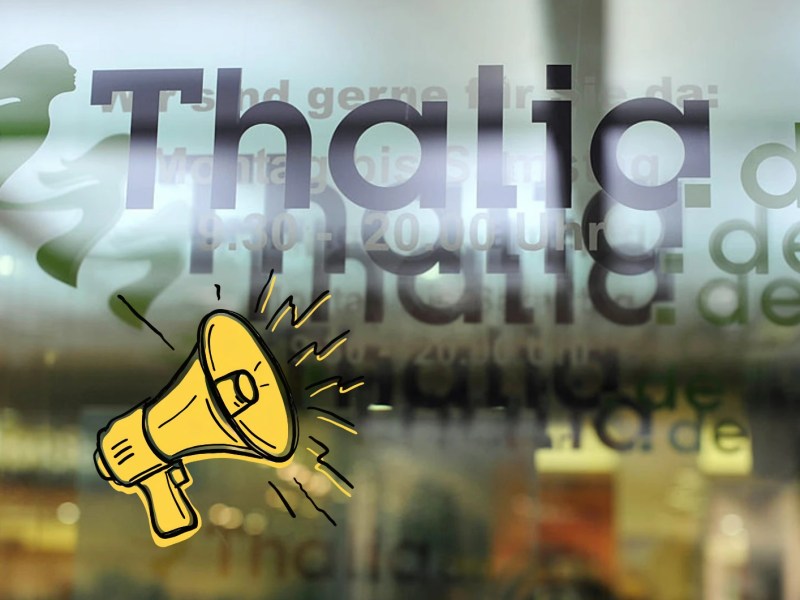 Thalia Logo auf dem Fenster eines Ladens